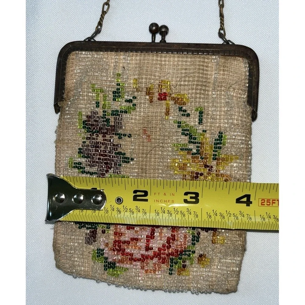 As Is Antique Micro Beaded Purse Floral For Repair Parts Crafting 1920's Frame
